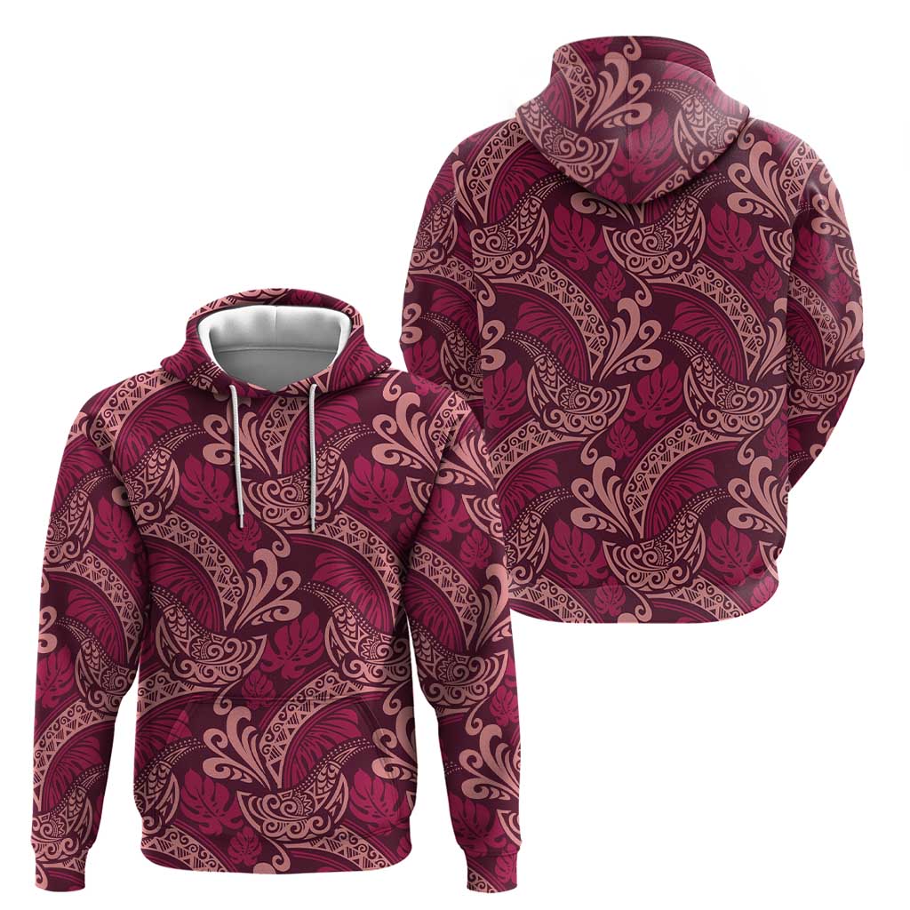Sweet Pink Monstera Zip Hoodie Polynesian Tribal Pattern - Polynesian Pride