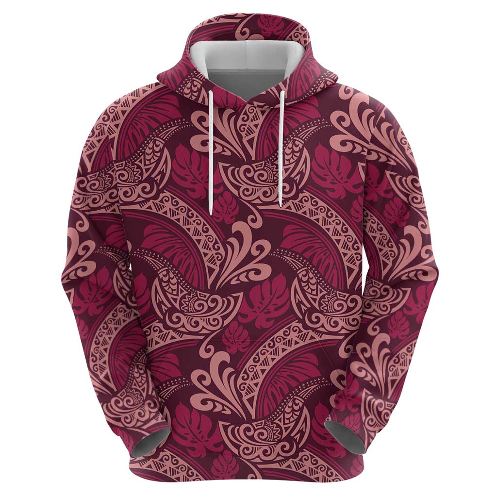 Sweet Pink Monstera Zip Hoodie Polynesian Tribal Pattern - Polynesian Pride