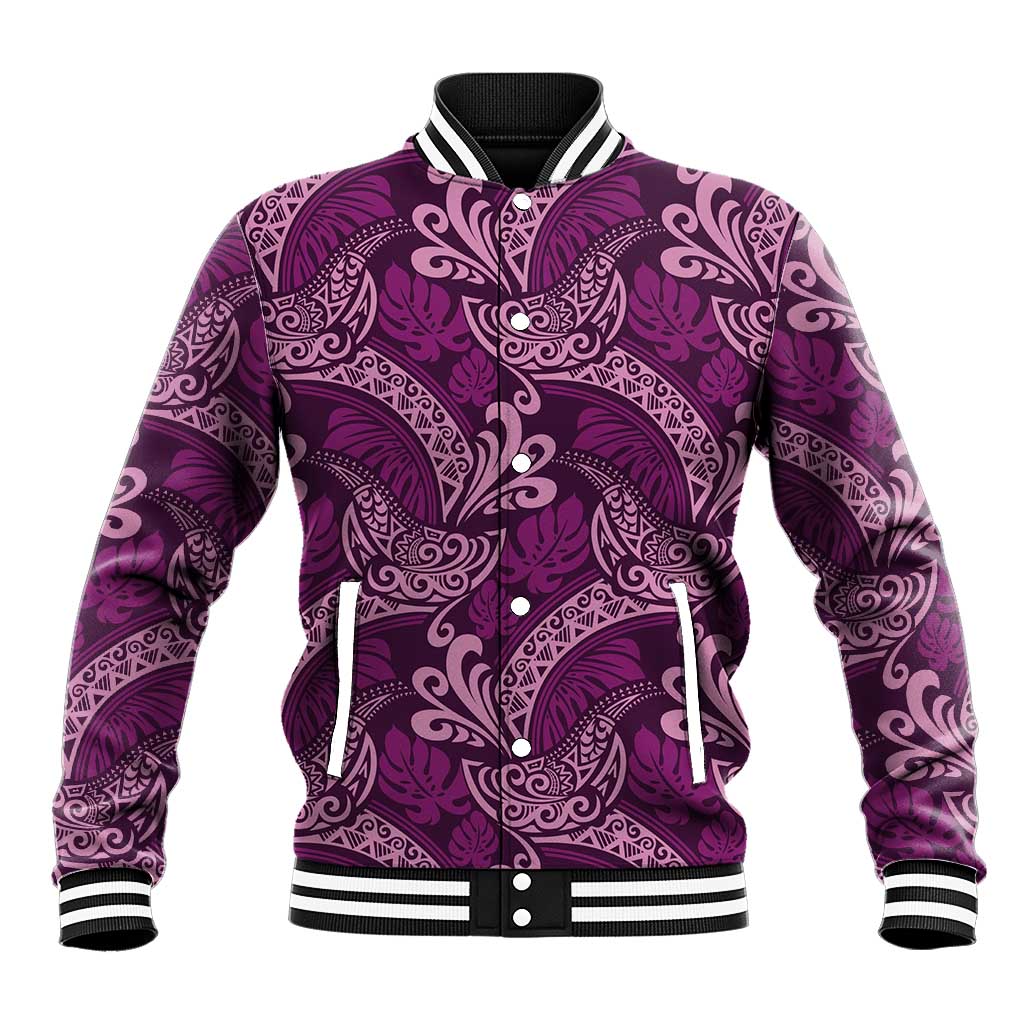 Royal Purple Monstera Baseball Jacket Polynesian Tribal Pattern LT01 Unisex Purple - Polynesian Pride