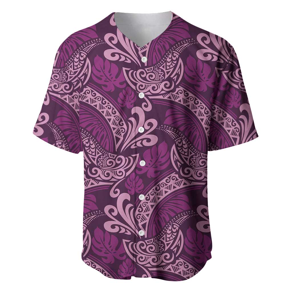 Royal Purple Monstera Baseball Jersey Polynesian Tribal Pattern - Polynesian Pride
