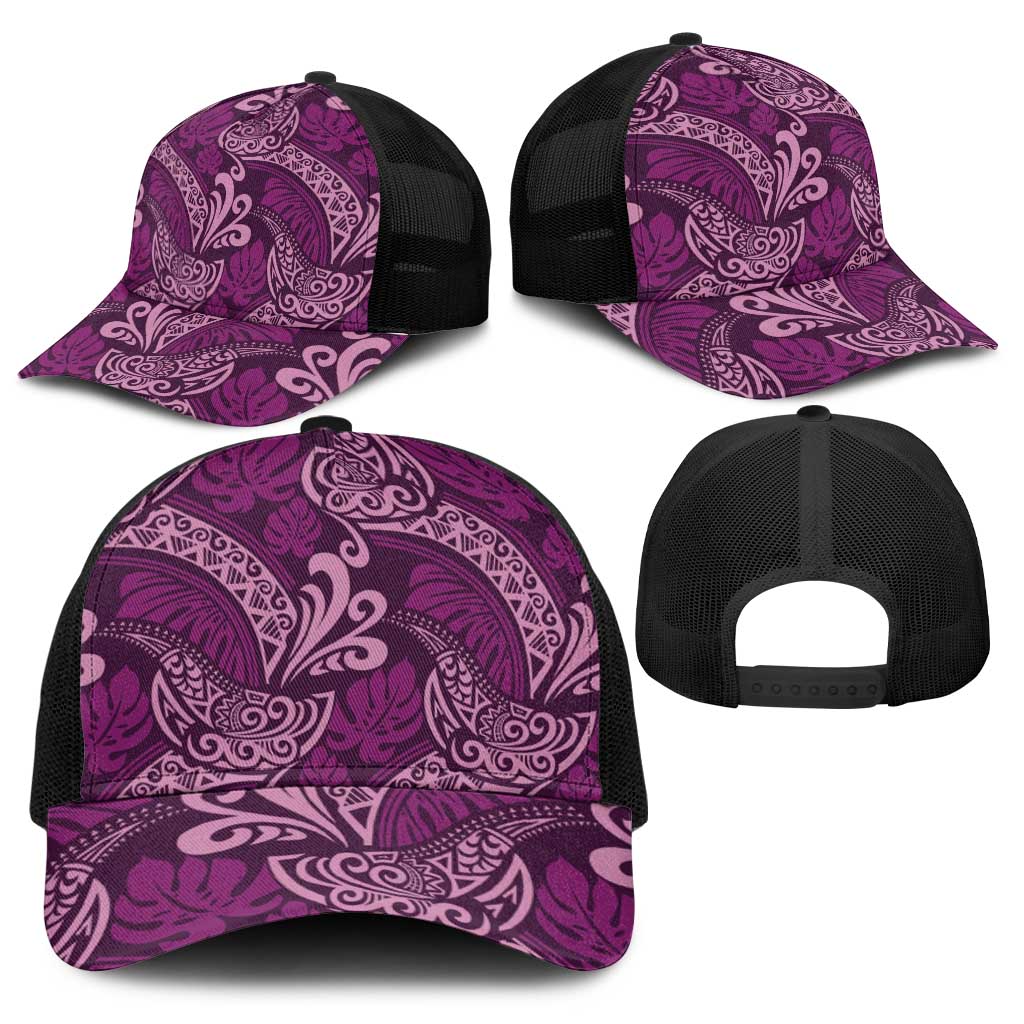 Royal Purple Monstera Baseball Net Cap Polynesian Tribal Pattern - Polynesian Pride