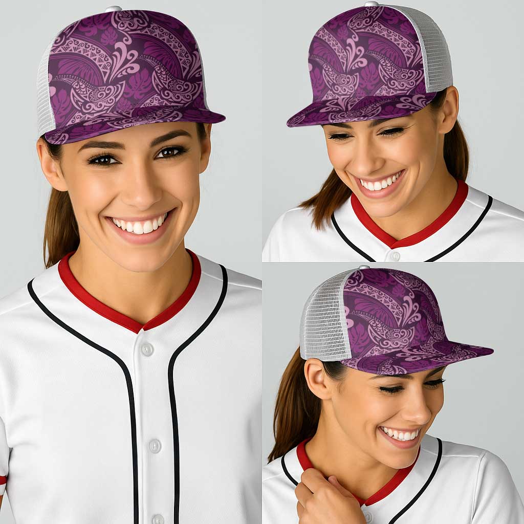 Royal Purple Monstera Baseball Net Cap Polynesian Tribal Pattern - Polynesian Pride