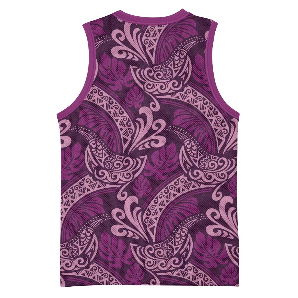 Royal Purple Monstera Basketball Jersey Polynesian Tribal Pattern - Polynesian Pride