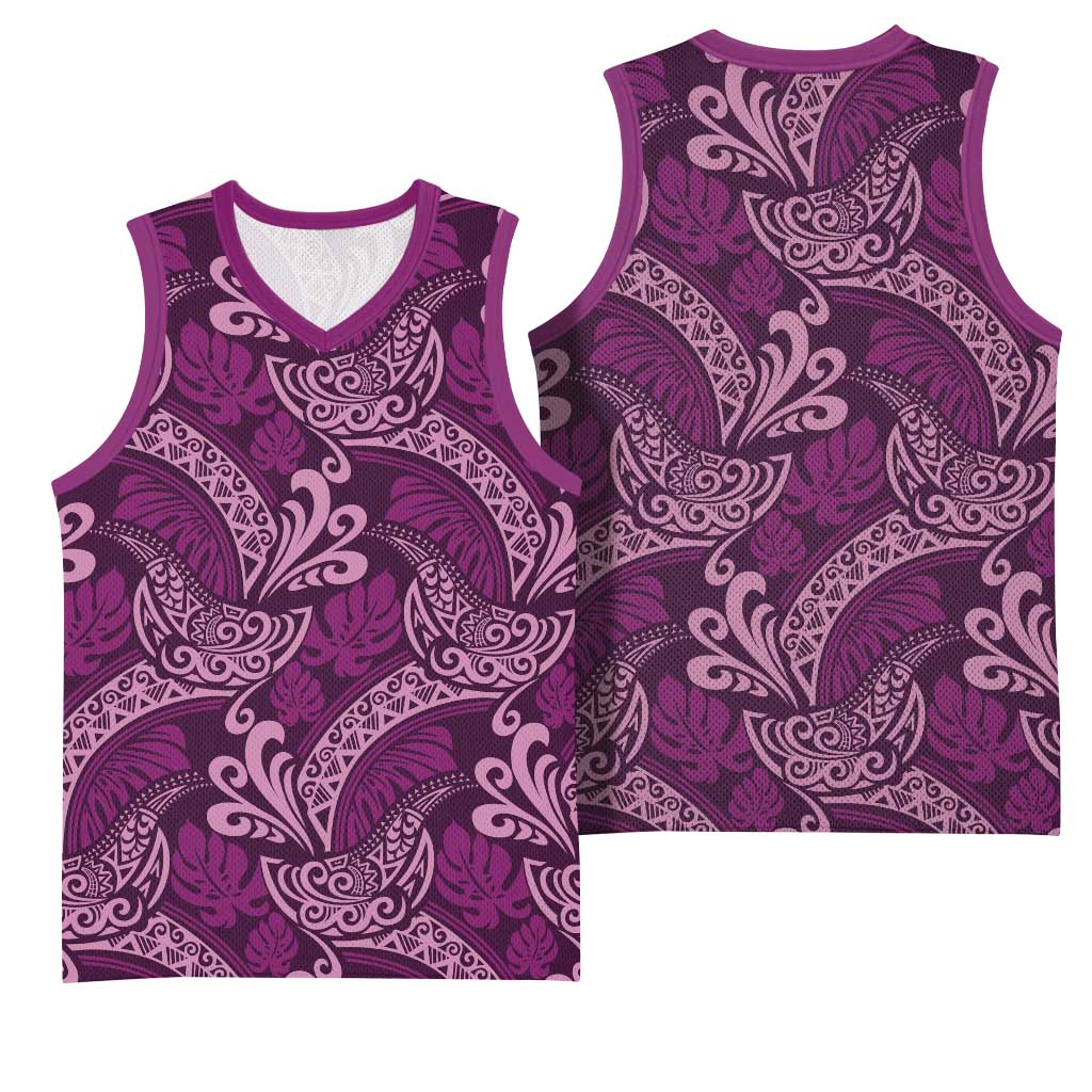Royal Purple Monstera Basketball Jersey Polynesian Tribal Pattern - Polynesian Pride