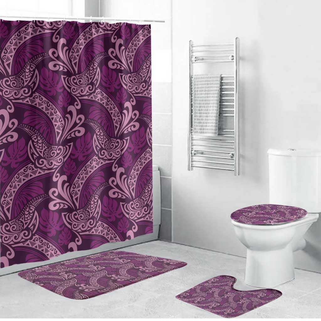 Royal Purple Monstera Bathroom Set Polynesian Tribal Pattern - Polynesian Pride