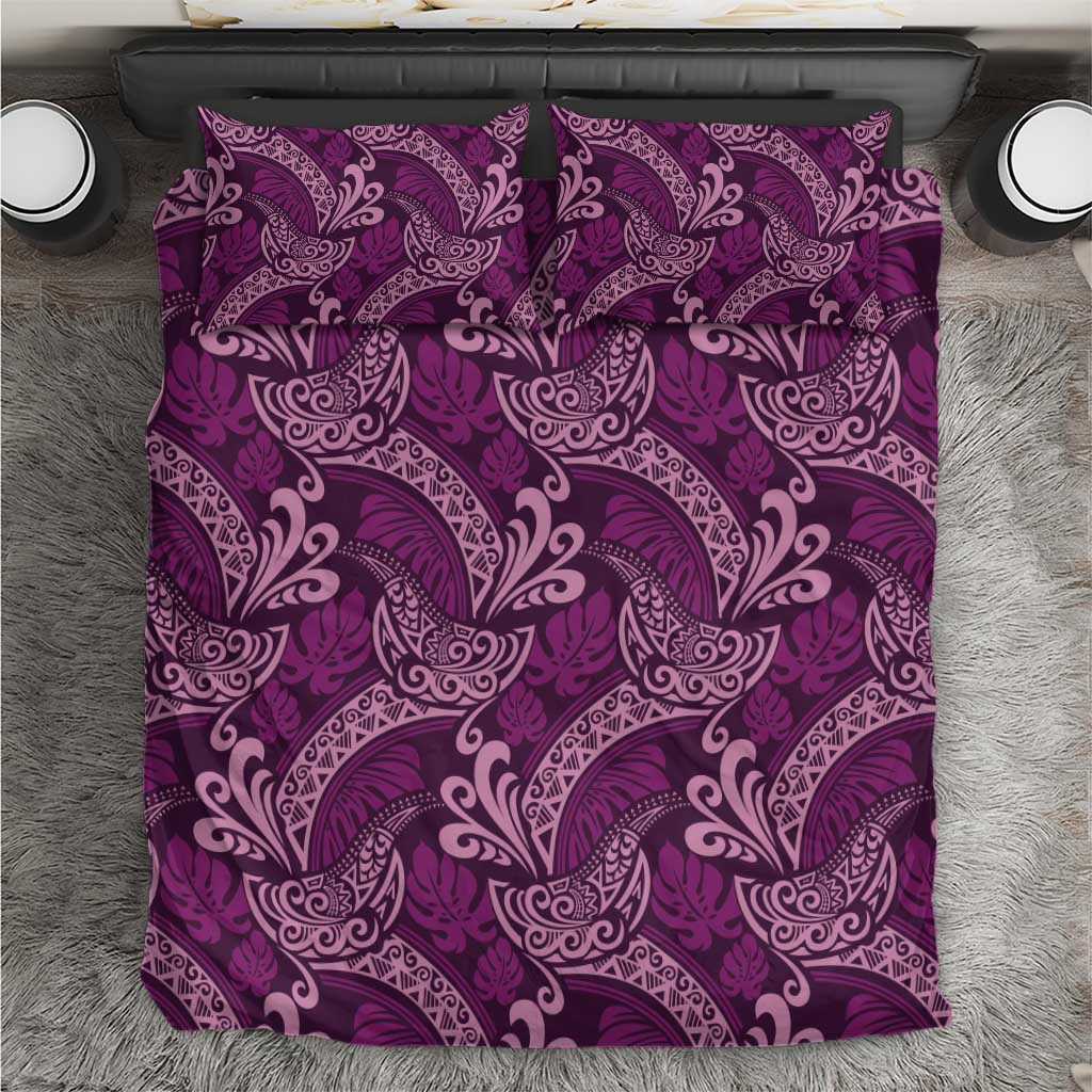 Royal Purple Monstera Bedding Set Polynesian Tribal Pattern - Polynesian Pride