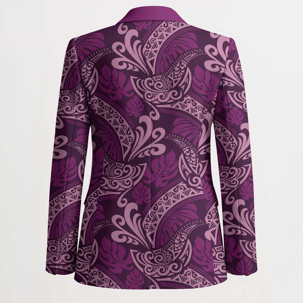 Royal Purple Monstera Blazer Polynesian Tribal Pattern - Polynesian Pride