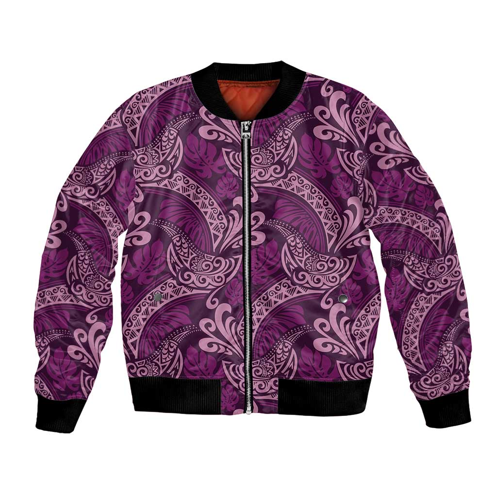 Royal Purple Monstera Bomber Jacket Polynesian Tribal Pattern LT01 Unisex Purple - Polynesian Pride