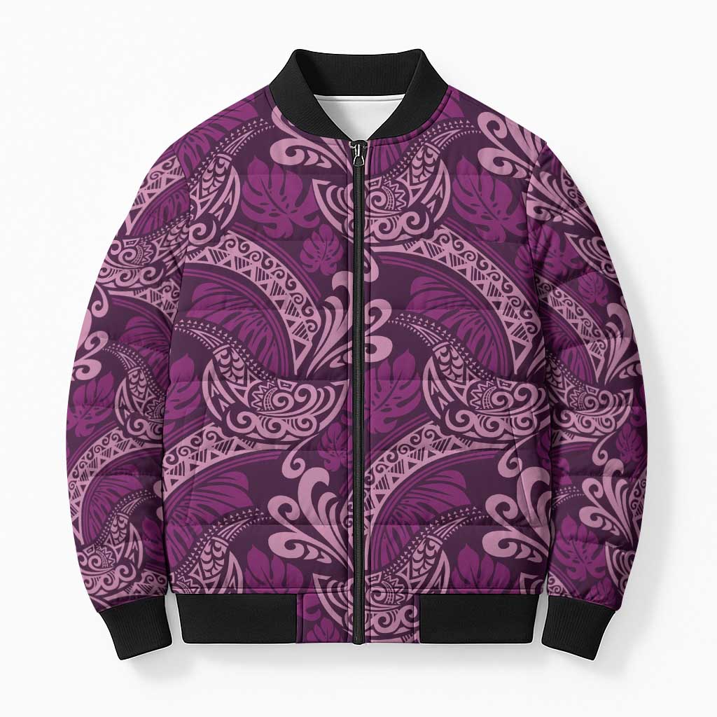 Royal Purple Monstera Bomber Puffer Jacket Polynesian Tribal Pattern LT01 Unisex Purple - Polynesian Pride