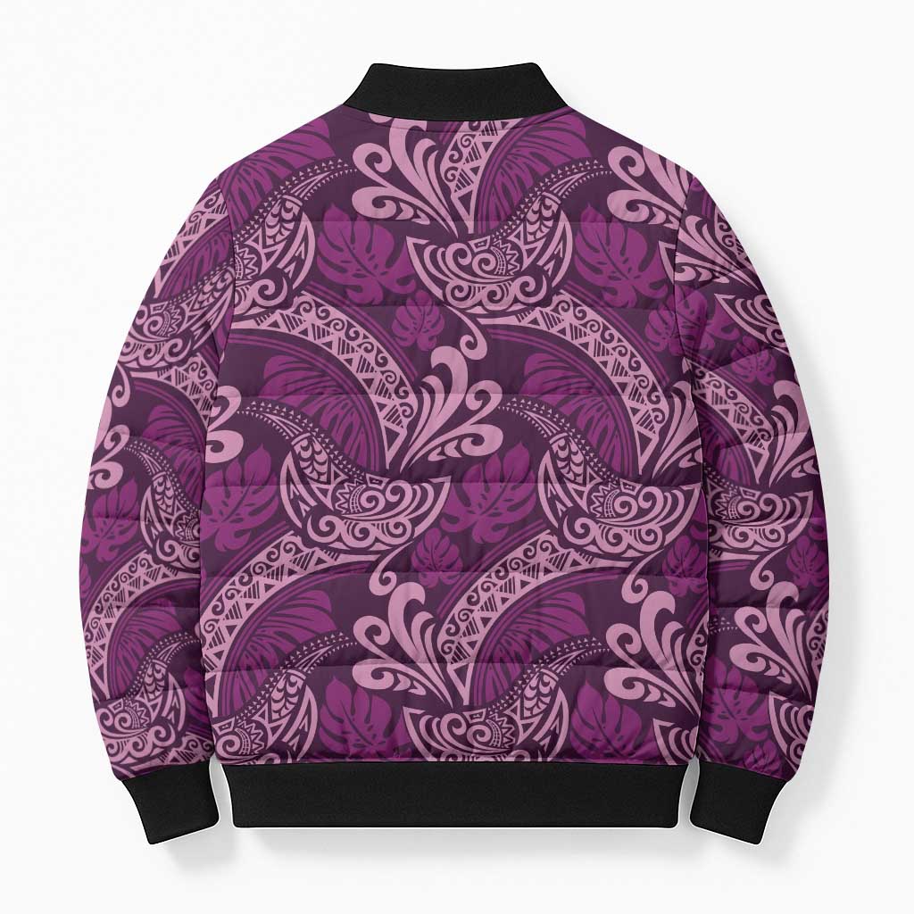 Royal Purple Monstera Bomber Puffer Jacket Polynesian Tribal Pattern - Polynesian Pride