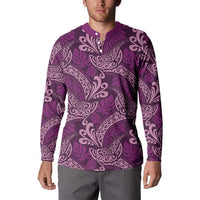 Royal Purple Monstera Button Sweatshirt Polynesian Tribal Pattern - Polynesian Pride