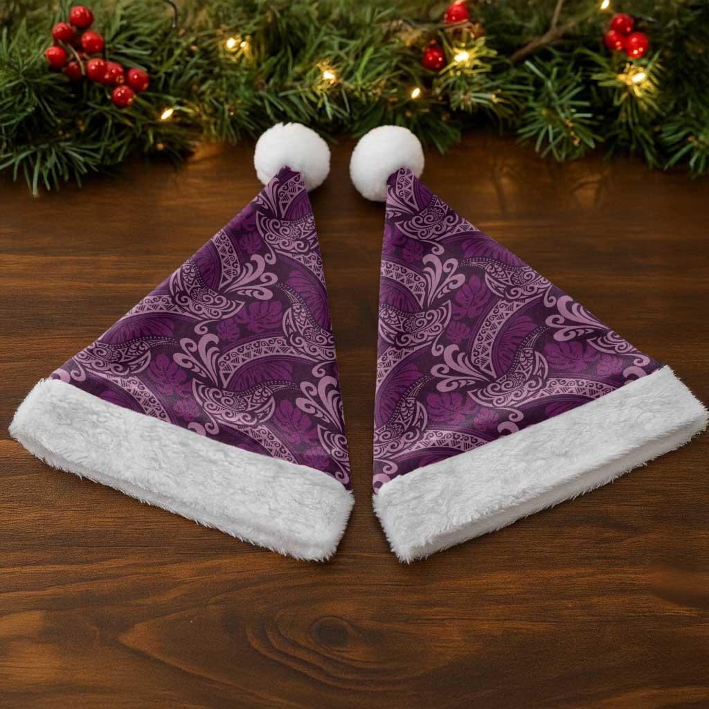 Royal Purple Monstera Christmas Santa Hat Polynesian Tribal Pattern - Polynesian Pride