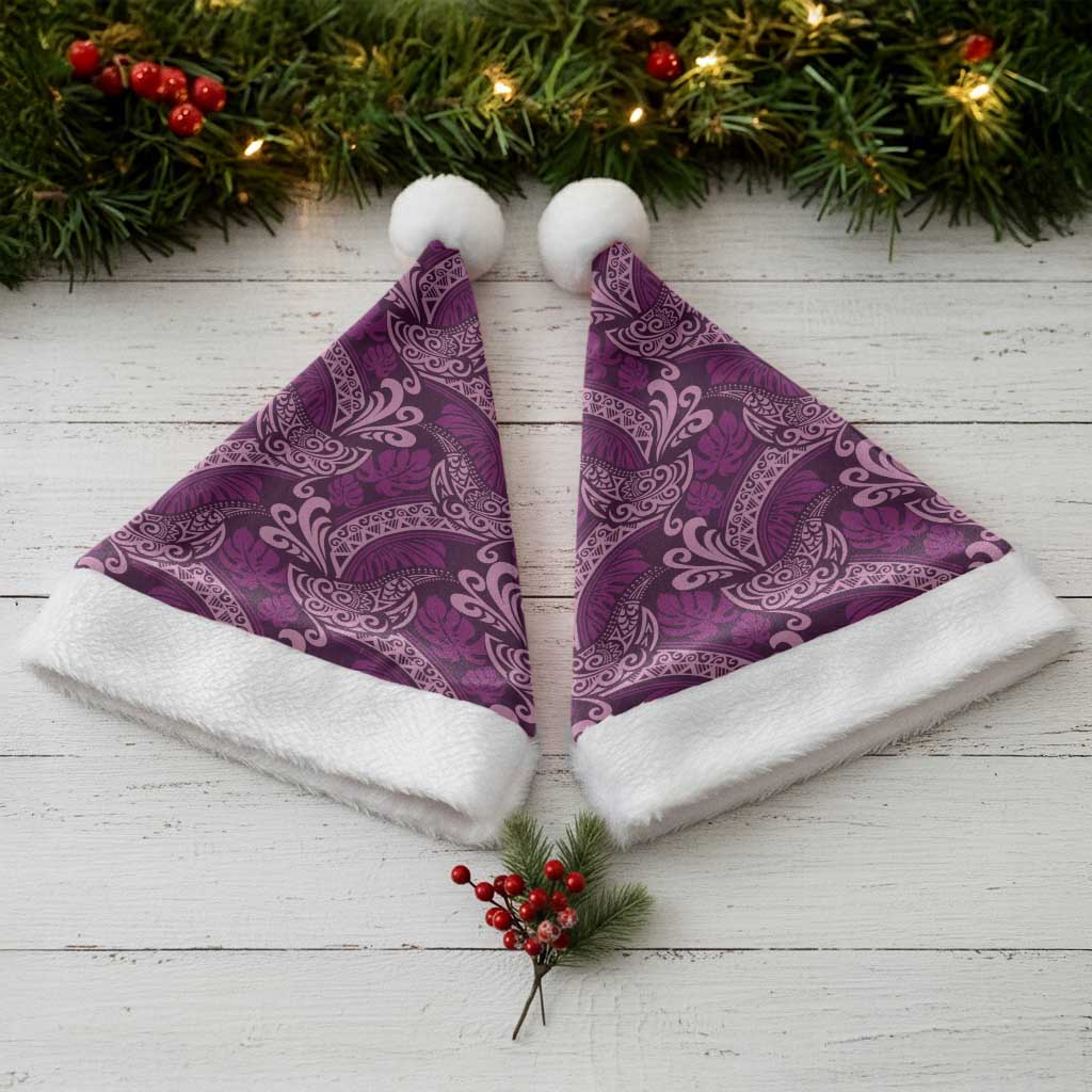 Royal Purple Monstera Christmas Santa Hat Polynesian Tribal Pattern - Polynesian Pride