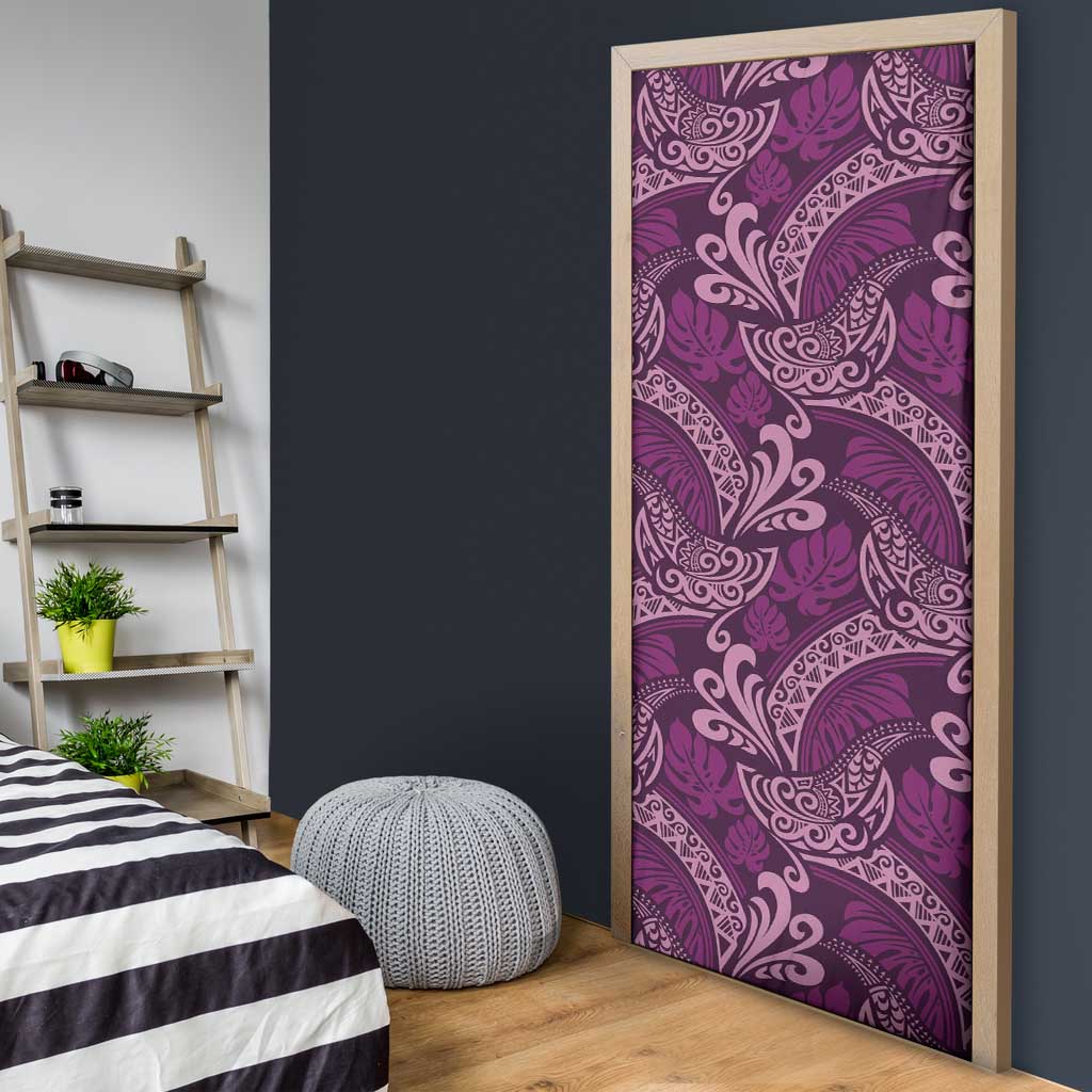 Royal Purple Monstera Door Cover Polynesian Tribal Pattern - Polynesian Pride