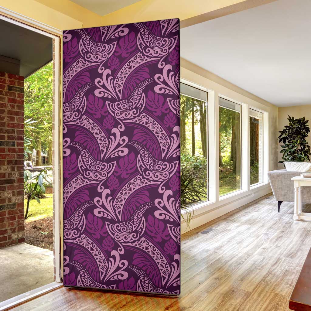 Royal Purple Monstera Door Cover Polynesian Tribal Pattern - Polynesian Pride