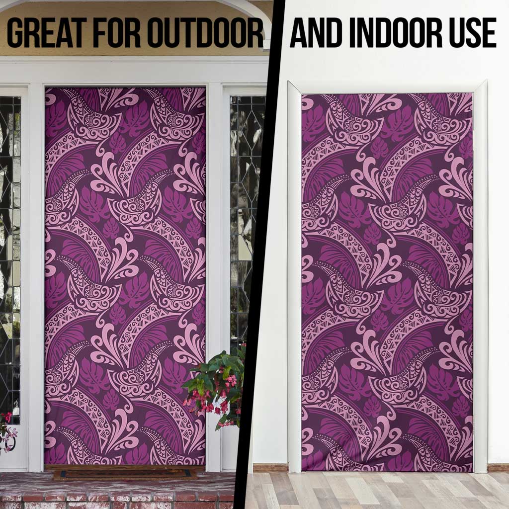 Royal Purple Monstera Door Cover Polynesian Tribal Pattern - Polynesian Pride