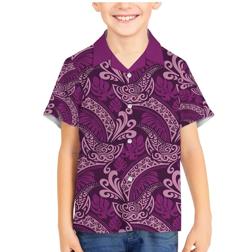Royal Purple Monstera Family Matching Mermaid Dress and Hawaiian Shirt Polynesian Tribal Pattern - Polynesian Pride