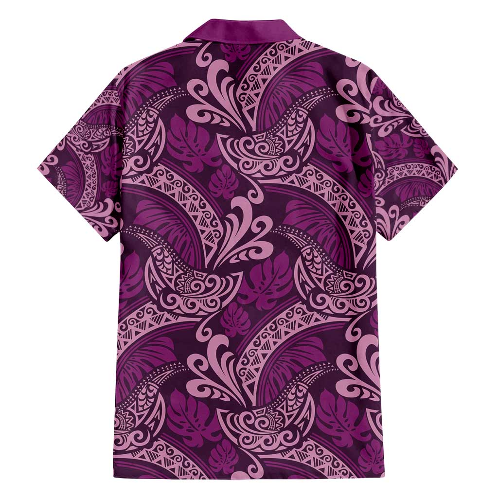 Royal Purple Monstera Family Matching Off Shoulder Maxi Dress and Hawaiian Shirt Polynesian Tribal Pattern - Polynesian Pride