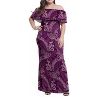 Royal Purple Monstera Family Matching Off Shoulder Maxi Dress and Hawaiian Shirt Polynesian Tribal Pattern - Polynesian Pride