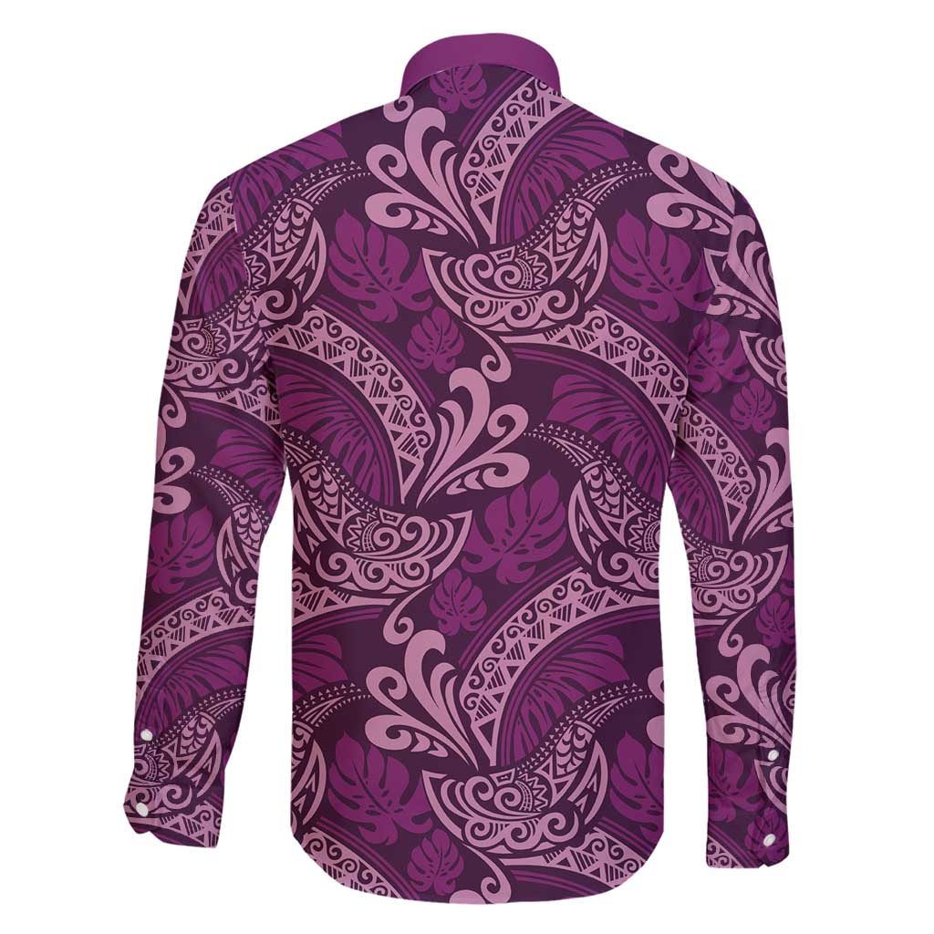 Royal Purple Monstera Family Matching Puletasi and Hawaiian Shirt Polynesian Tribal Pattern - Polynesian Pride