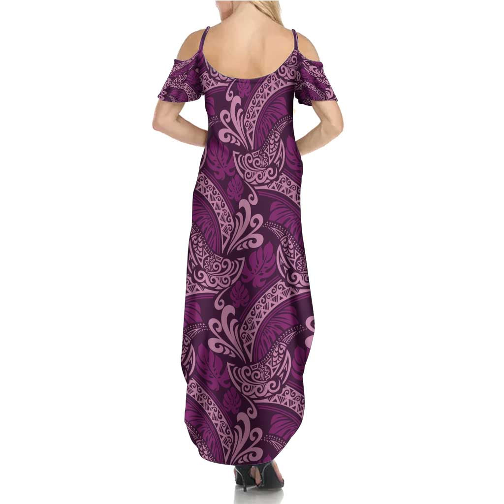 Royal Purple Monstera Family Matching Summer Maxi Dress and Hawaiian Shirt Polynesian Tribal Pattern - Polynesian Pride