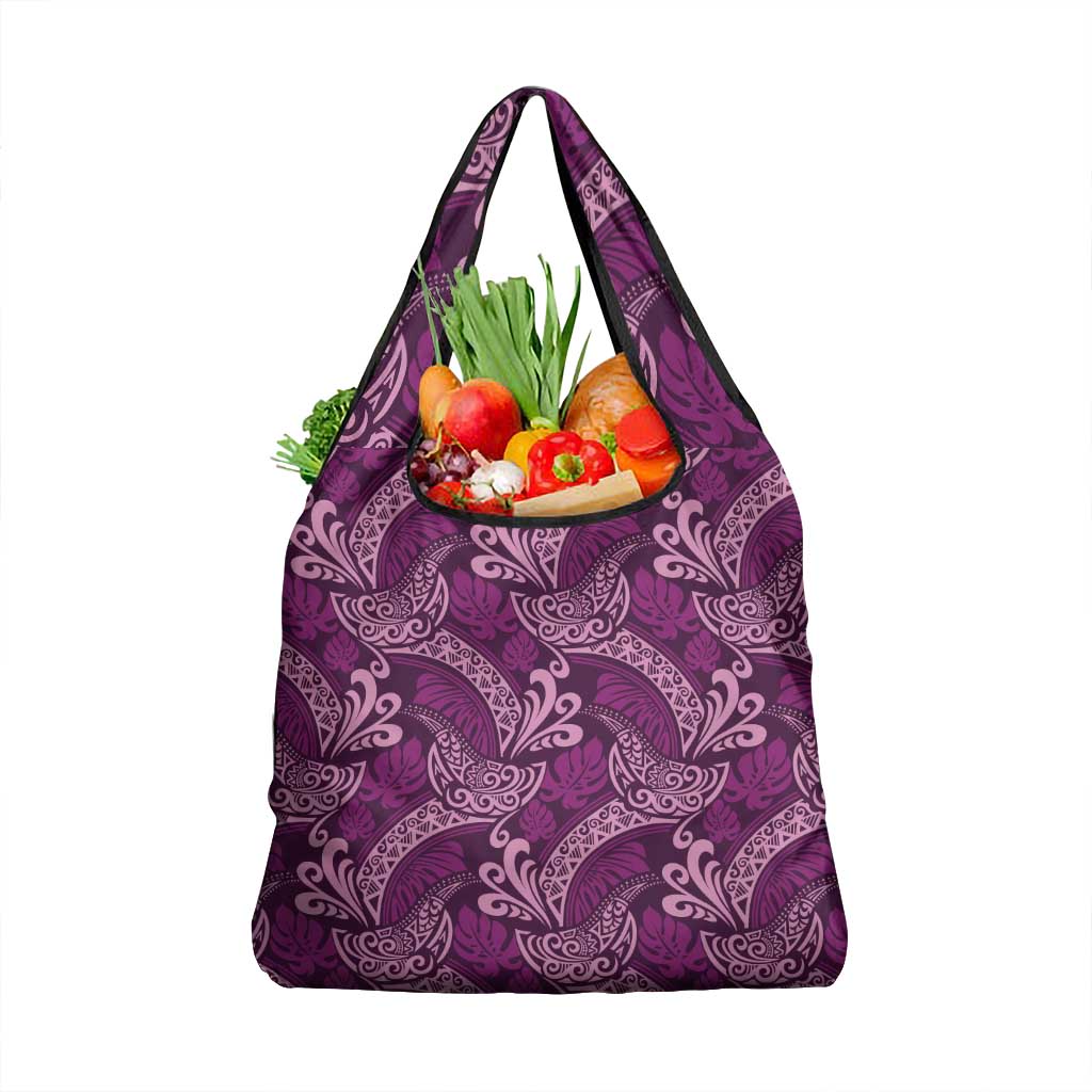 Royal Purple Monstera Grocery Bag Polynesian Tribal Pattern - Polynesian Pride