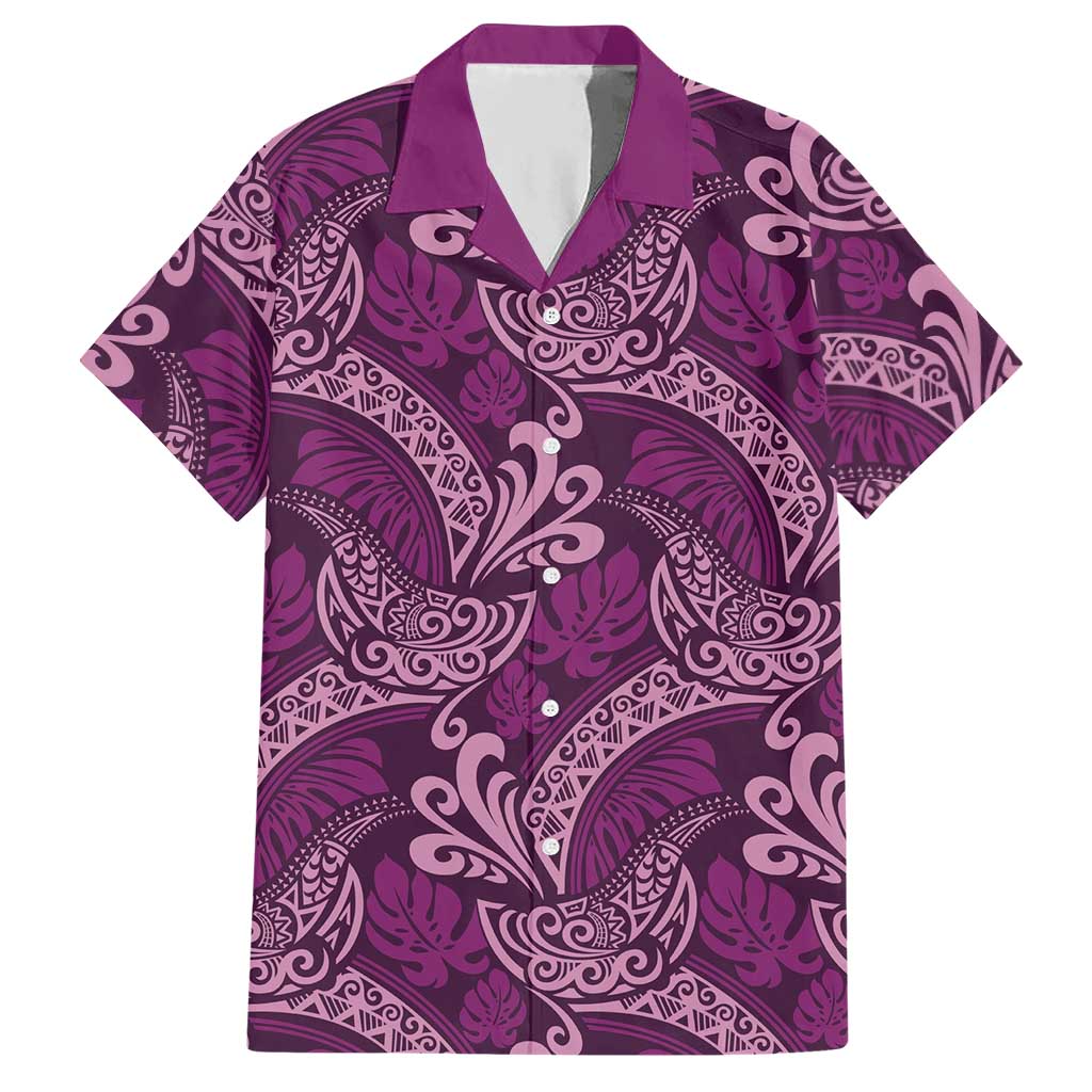 Royal Purple Monstera Hawaiian Shirt Polynesian Tribal Pattern - Polynesian Pride