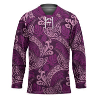 Royal Purple Monstera Hockey Jersey Polynesian Tribal Pattern - Polynesian Pride
