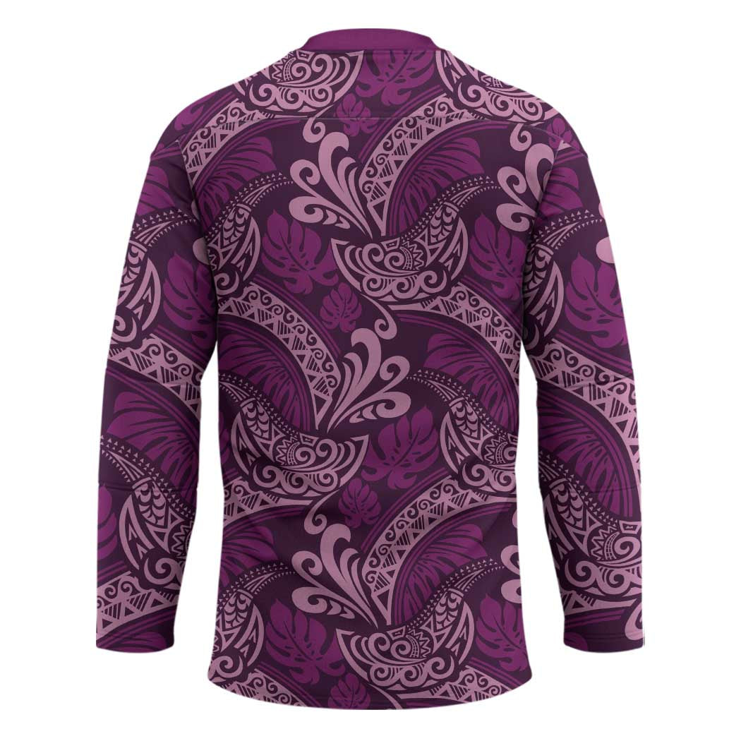 Royal Purple Monstera Hockey Jersey Polynesian Tribal Pattern - Polynesian Pride