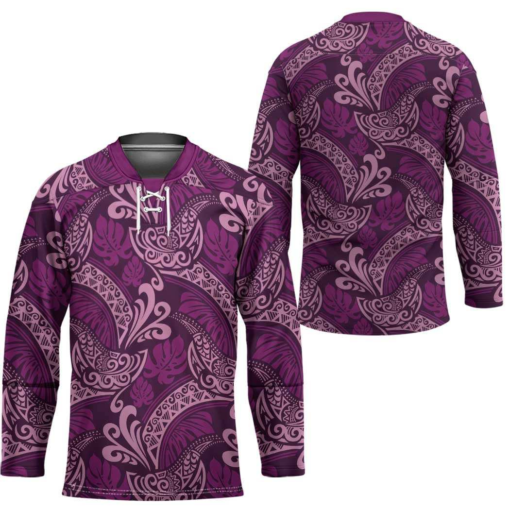 Royal Purple Monstera Hockey Jersey Polynesian Tribal Pattern - Polynesian Pride