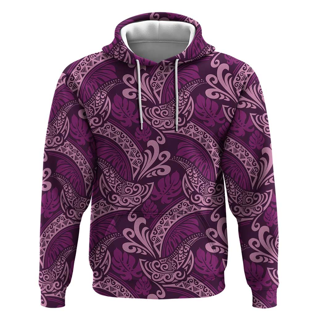 Royal Purple Monstera Hoodie Polynesian Tribal Pattern LT01 Pullover Hoodie Purple - Polynesian Pride