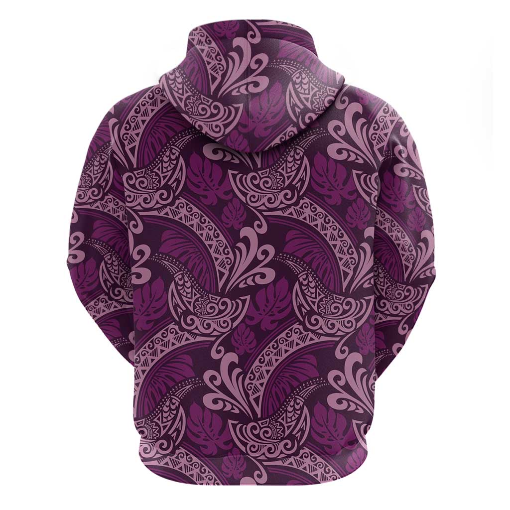 Royal Purple Monstera Hoodie Polynesian Tribal Pattern - Polynesian Pride