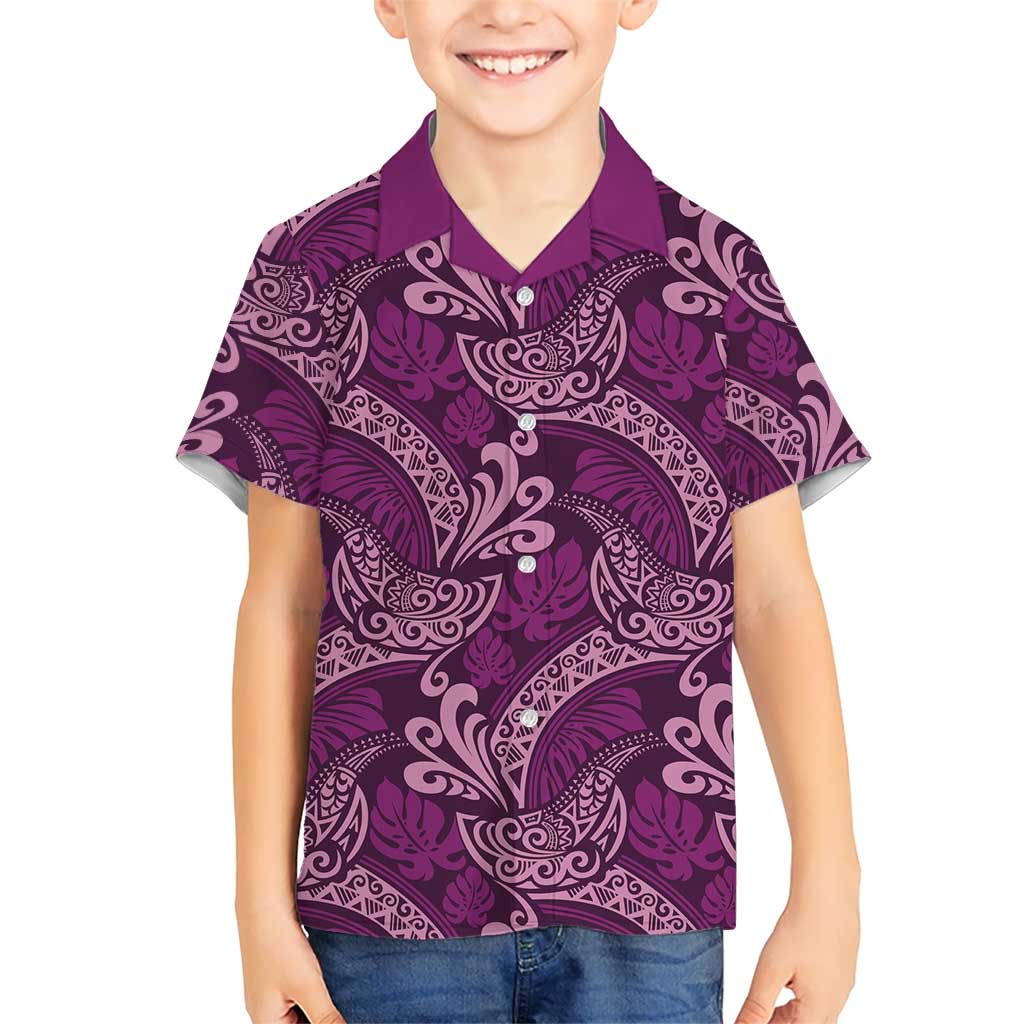 Royal Purple Monstera Kid Hawaiian Shirt Polynesian Tribal Pattern LT01 Kid Purple - Polynesian Pride