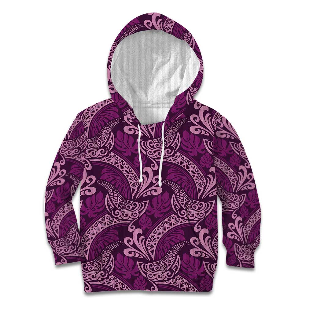 Royal Purple Monstera Kid Hoodie Polynesian Tribal Pattern - Polynesian Pride
