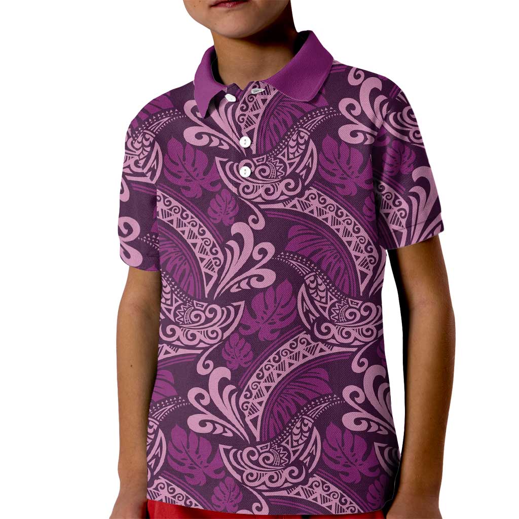 Royal Purple Monstera Kid Polo Shirt Polynesian Tribal Pattern LT01 Kid Purple - Polynesian Pride
