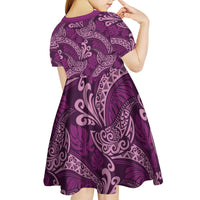Royal Purple Monstera Kid Short Sleeve Dress Polynesian Tribal Pattern - Polynesian Pride