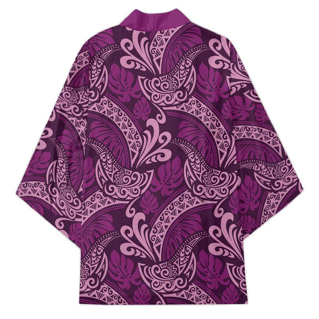 Royal Purple Monstera Kimono Polynesian Tribal Pattern - Polynesian Pride