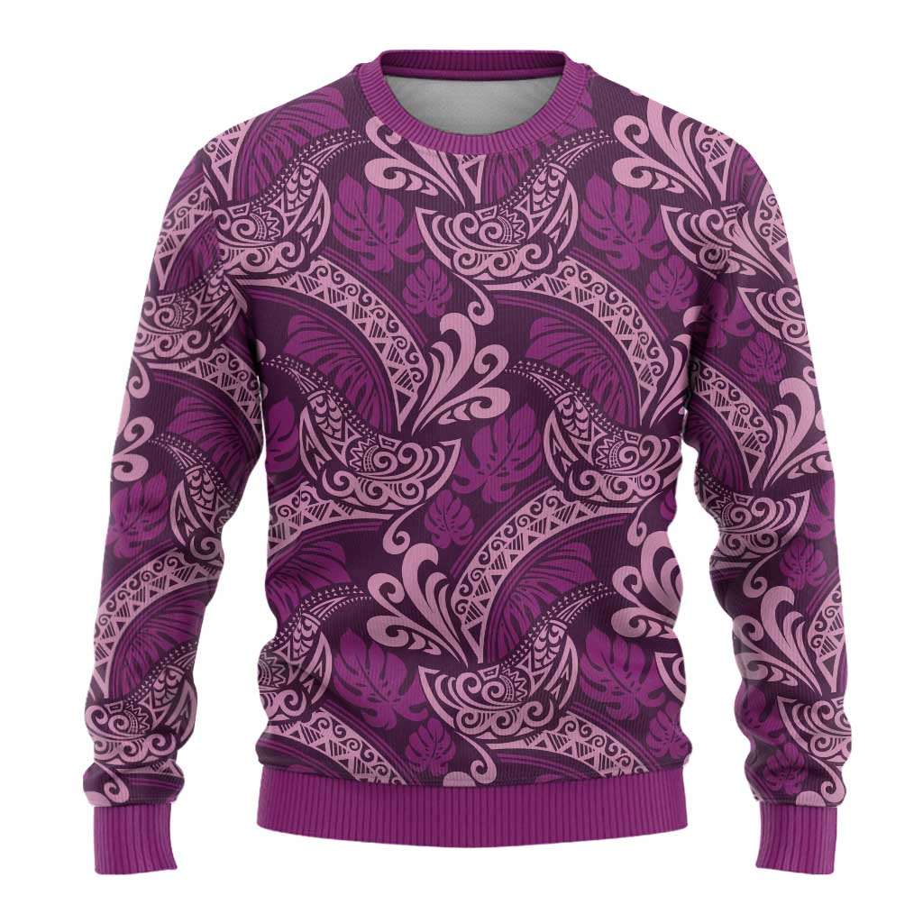 Royal Purple Monstera Ugly Christmas Sweater Polynesian Tribal Pattern - Polynesian Pride