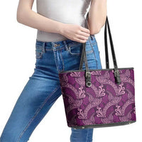 Royal Purple Monstera Leather Tote Bag Polynesian Tribal Pattern - Polynesian Pride