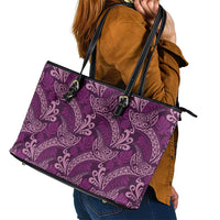 Royal Purple Monstera Leather Tote Bag Polynesian Tribal Pattern - Polynesian Pride