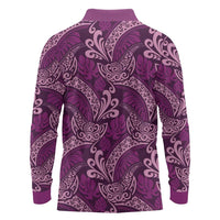 Royal Purple Monstera Long Sleeve Polo Shirt Polynesian Tribal Pattern - Polynesian Pride