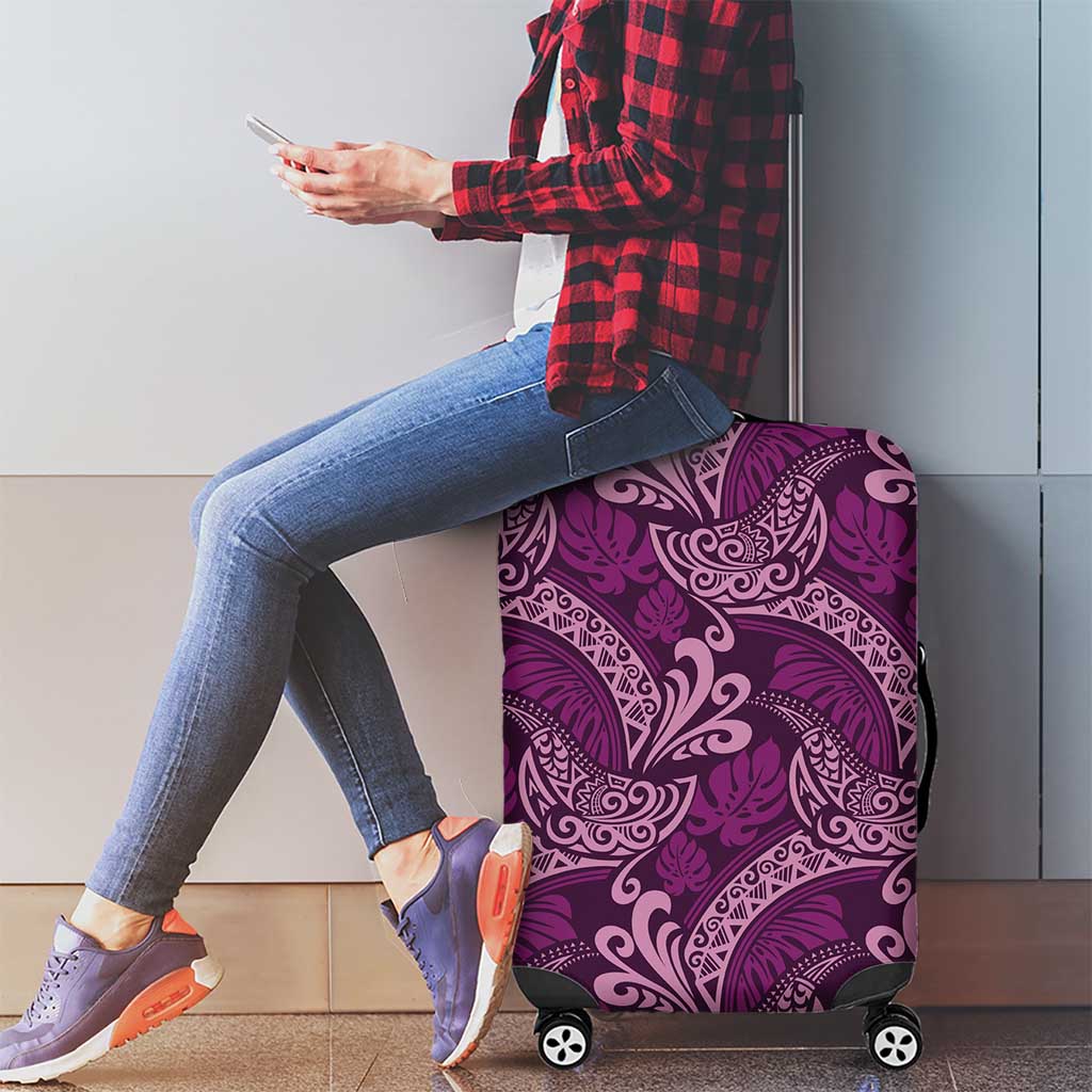 Royal Purple Monstera Luggage Cover Polynesian Tribal Pattern - Polynesian Pride