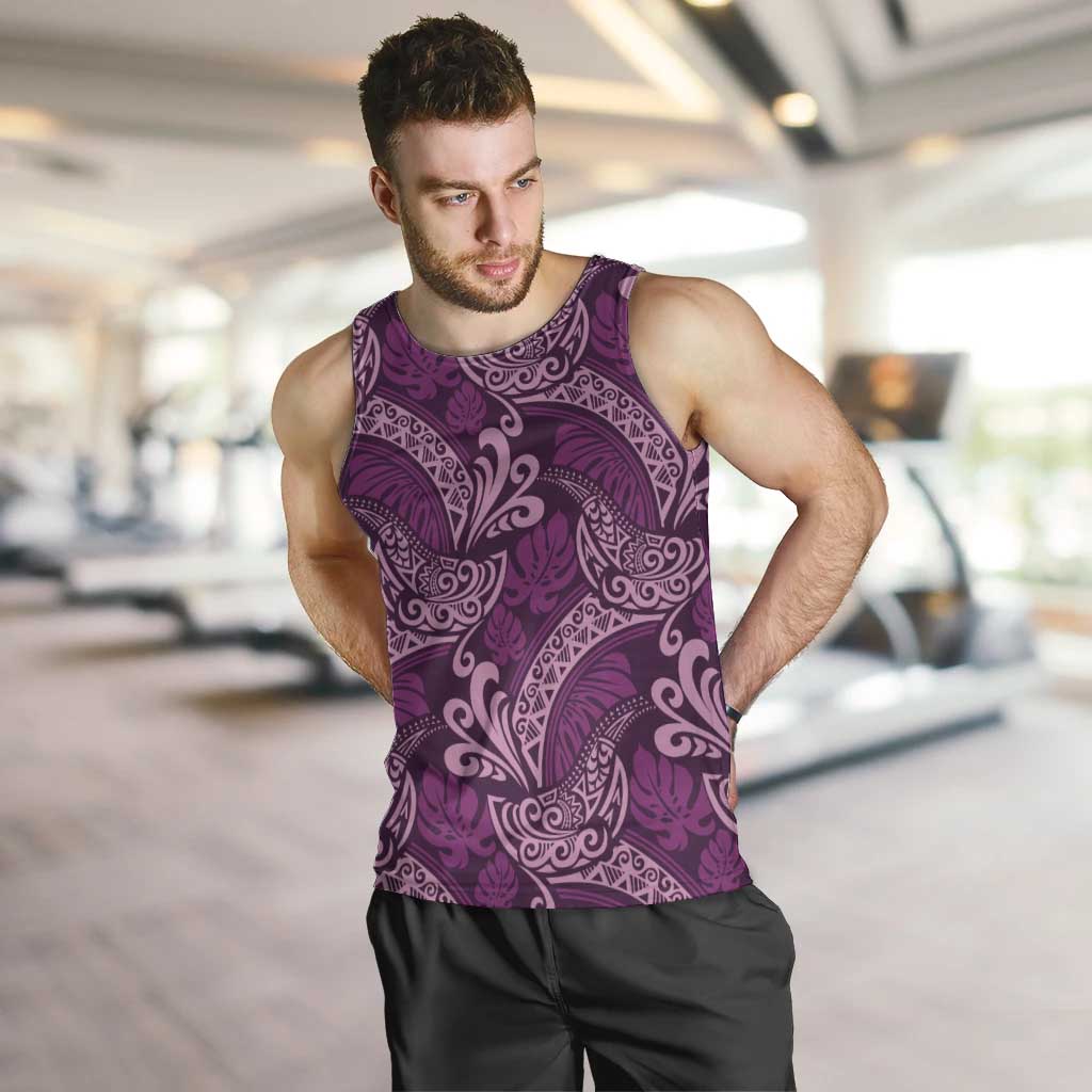 Royal Purple Monstera Men Tank Top Polynesian Tribal Pattern - Polynesian Pride