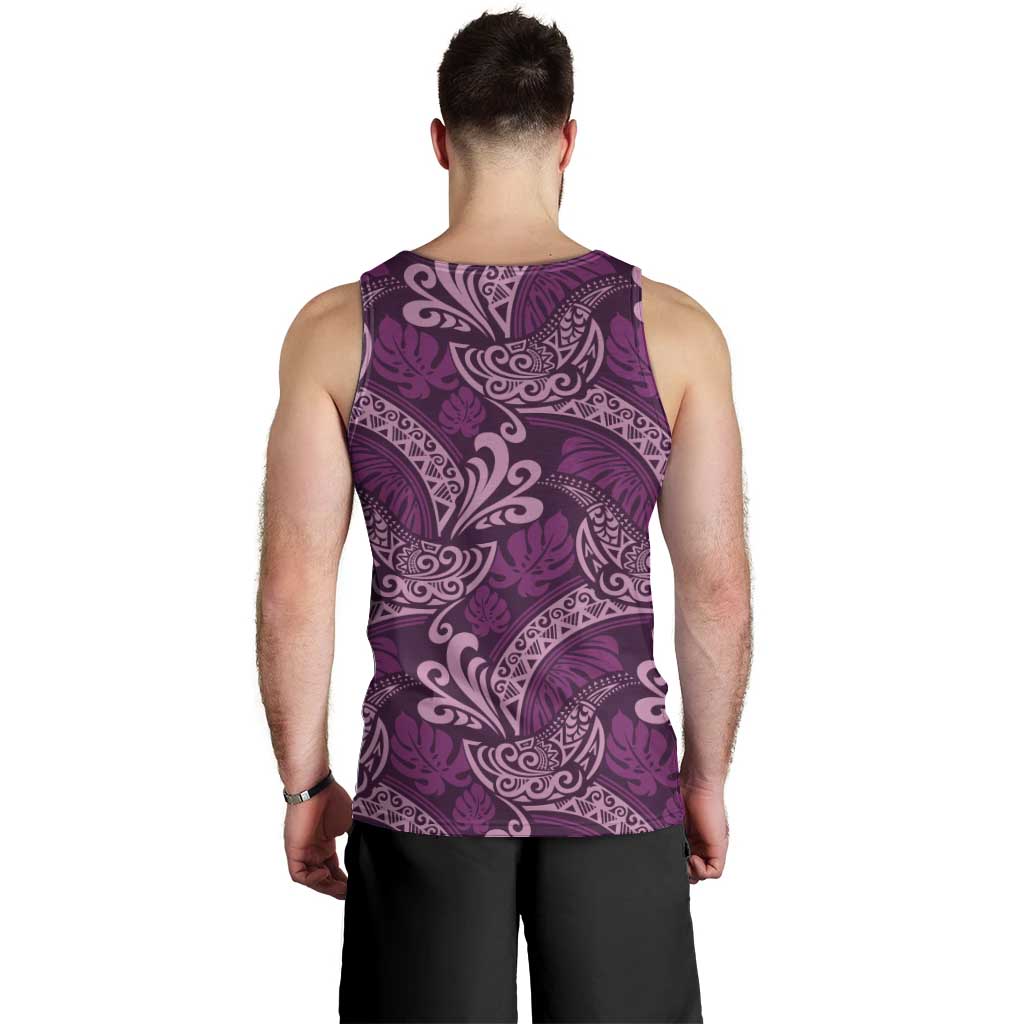 Royal Purple Monstera Men Tank Top Polynesian Tribal Pattern - Polynesian Pride