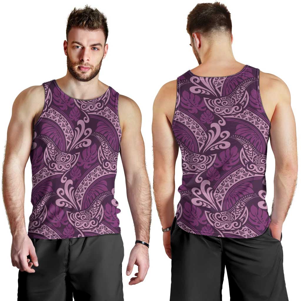 Royal Purple Monstera Men Tank Top Polynesian Tribal Pattern - Polynesian Pride