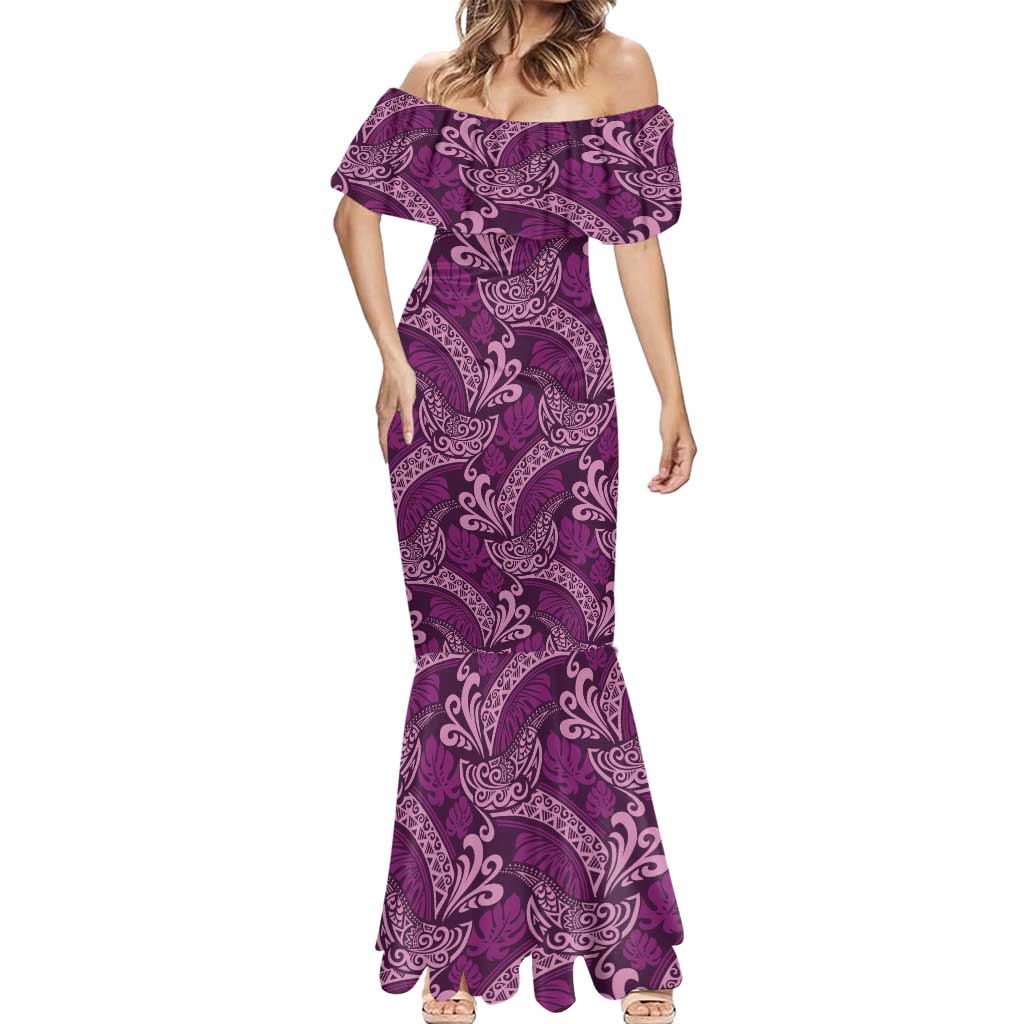 Royal Purple Monstera Mermaid Dress Polynesian Tribal Pattern - Polynesian Pride