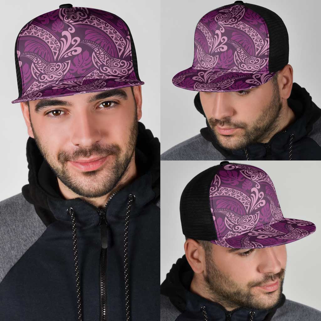 Royal Purple Monstera Mesh Trucker Cap Polynesian Tribal Pattern - Polynesian Pride