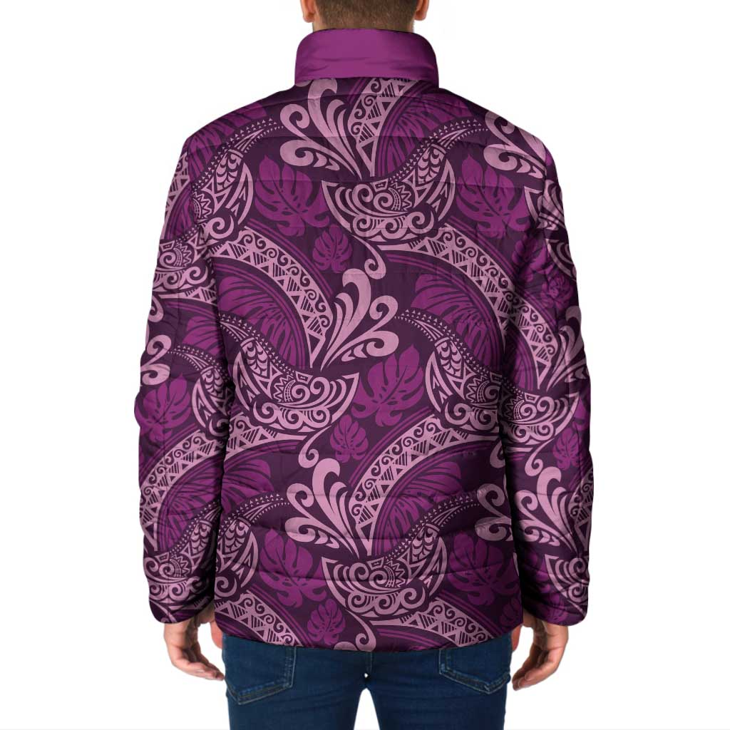 Royal Purple Monstera Padded Jacket Polynesian Tribal Pattern - Polynesian Pride