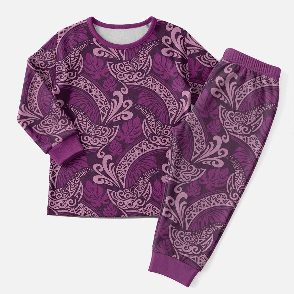 Royal Purple Monstera Christmas Pajama Set Polynesian Tribal Pattern - Polynesian Pride