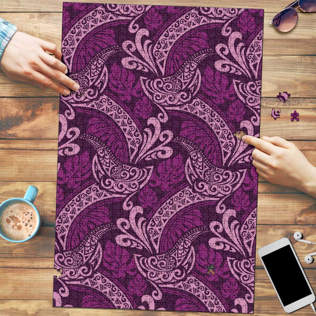 Royal Purple Monstera Puzzle Polynesian Tribal Pattern - Polynesian Pride